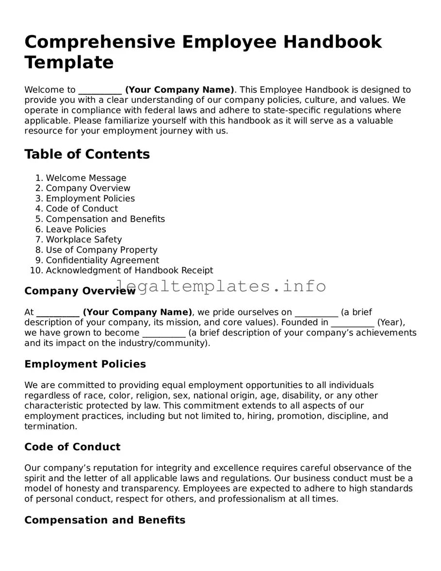 Fillable Employee Handbook Document