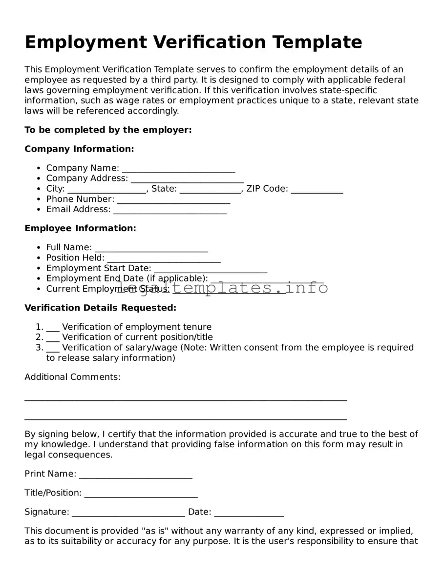 Fillable Employment Verification Document