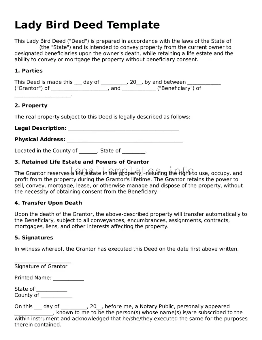 Fillable Lady Bird Deed Document