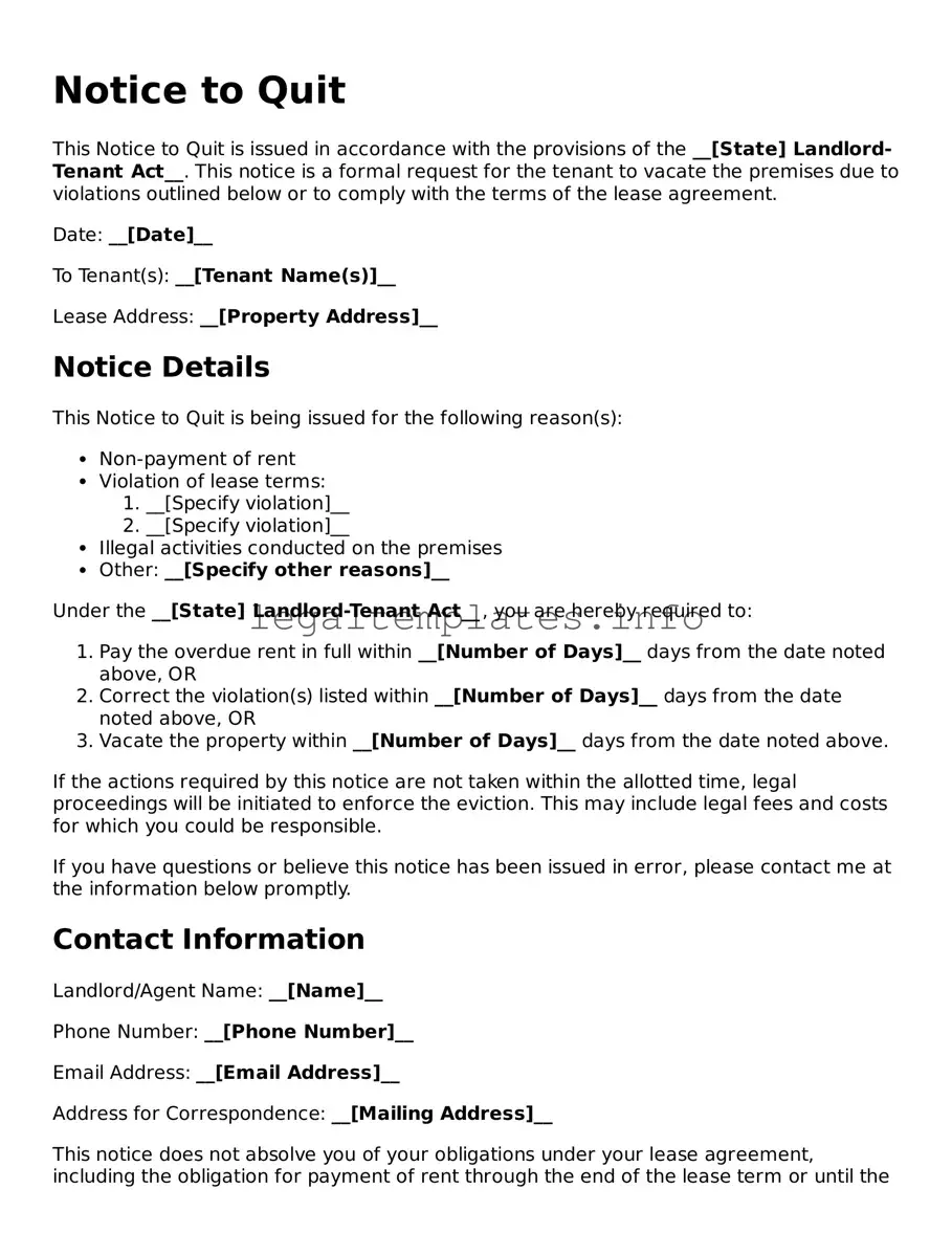 Fillable Notice to Quit Document