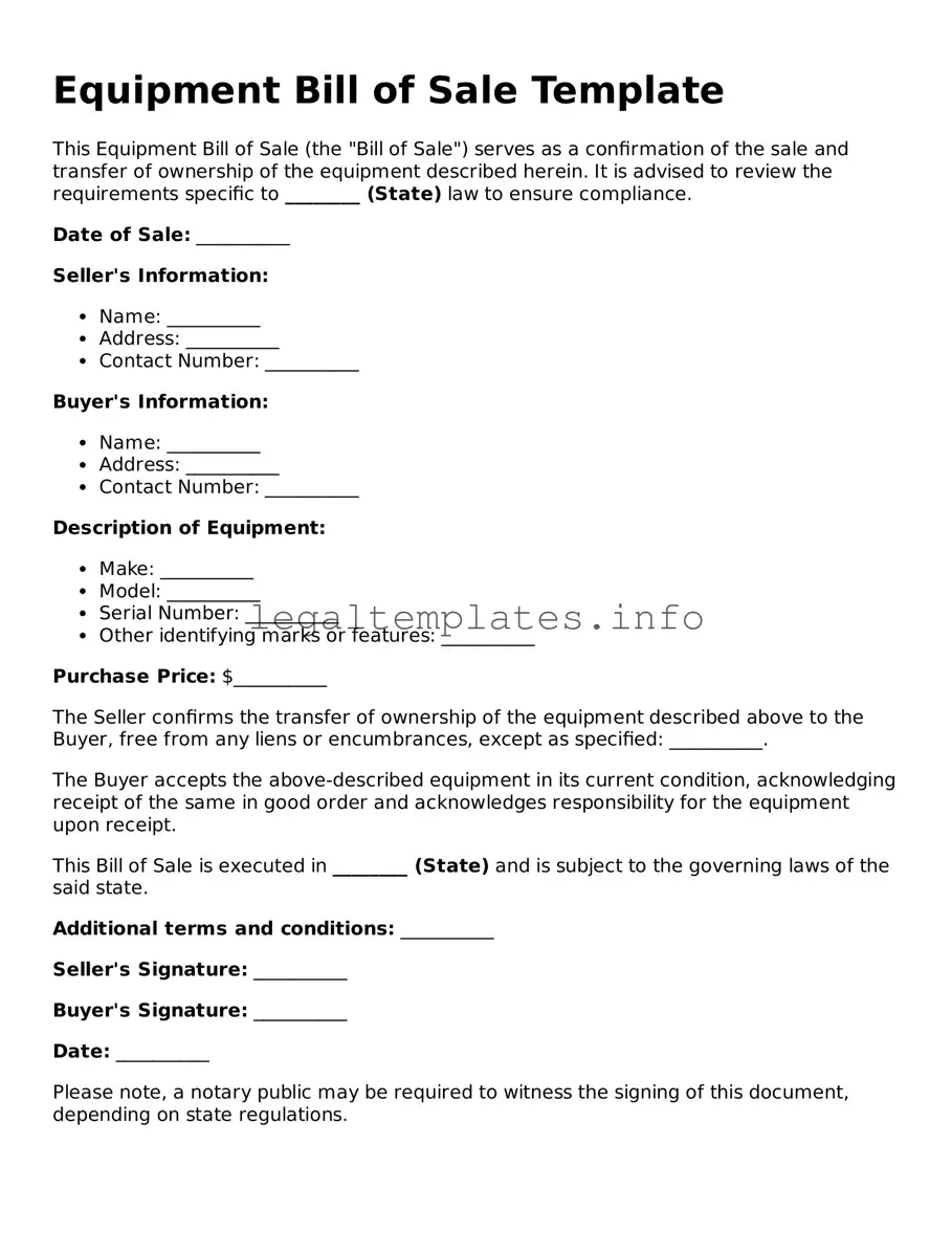 Fillable Equipment Bill of Sale Document
