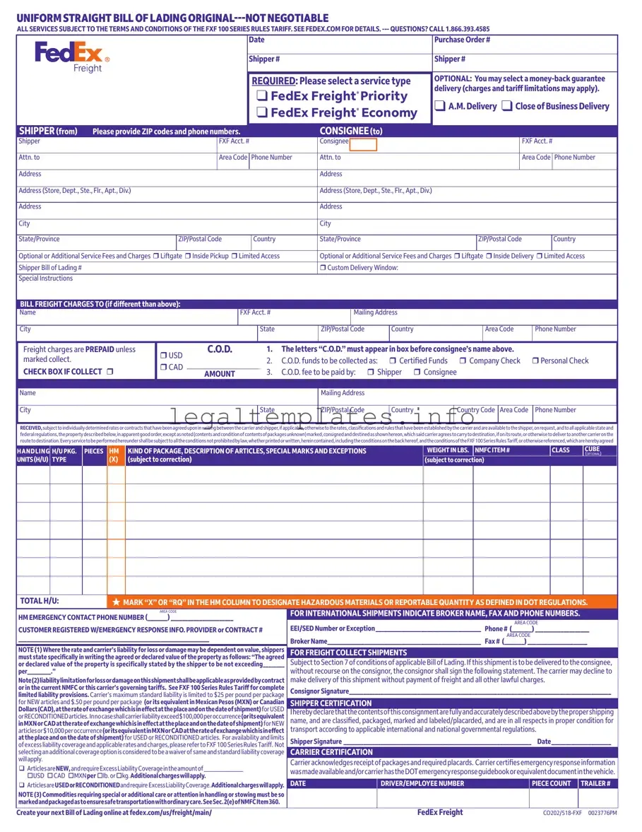 Fill a Valid Fedex Bill Of Lading Form
