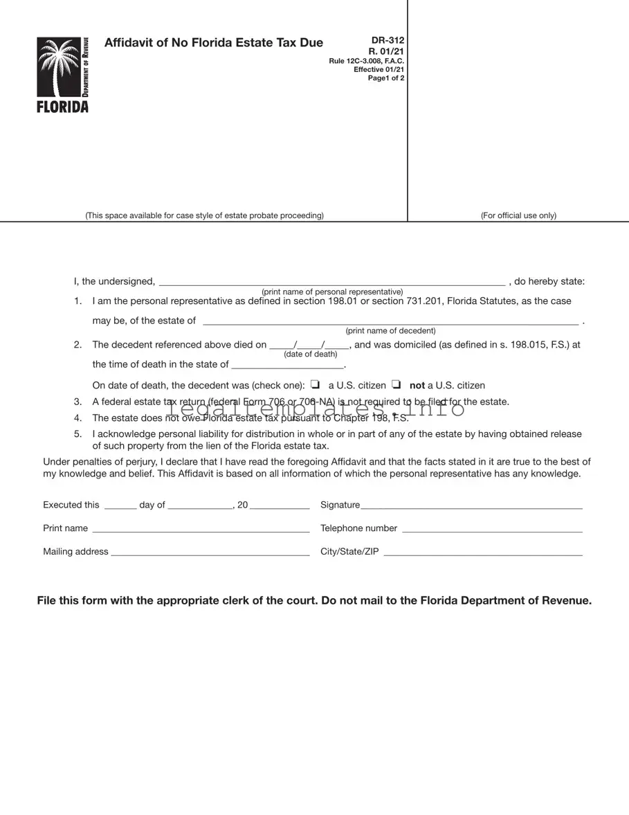 Fill a Valid Fl Dr 312 Form