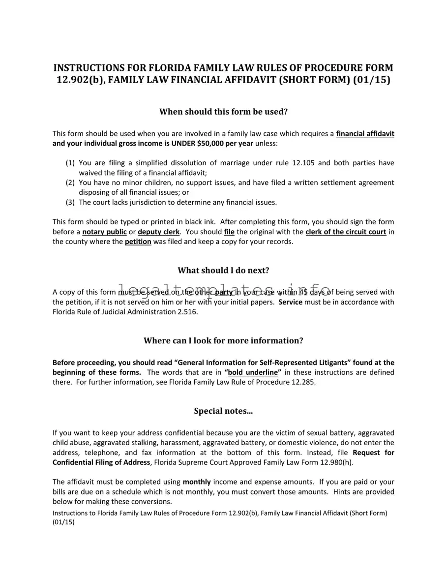 Fill a Valid Florida Financial Affidavit Short 12.902(b) Form