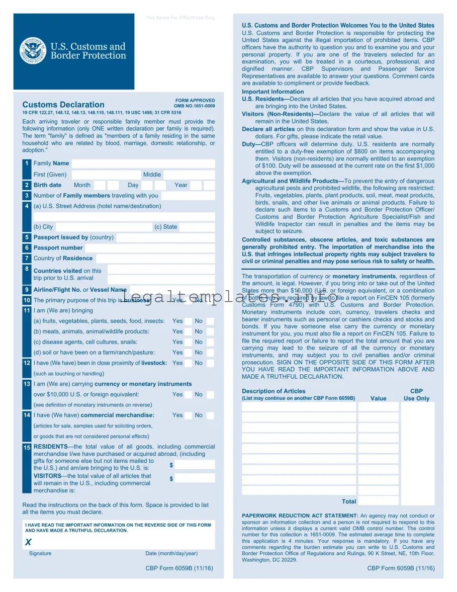 Fill a Valid CBP 6059B Form