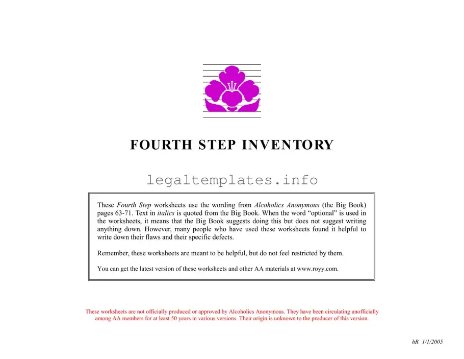 Fill a Valid Fourth Step Inventory Form