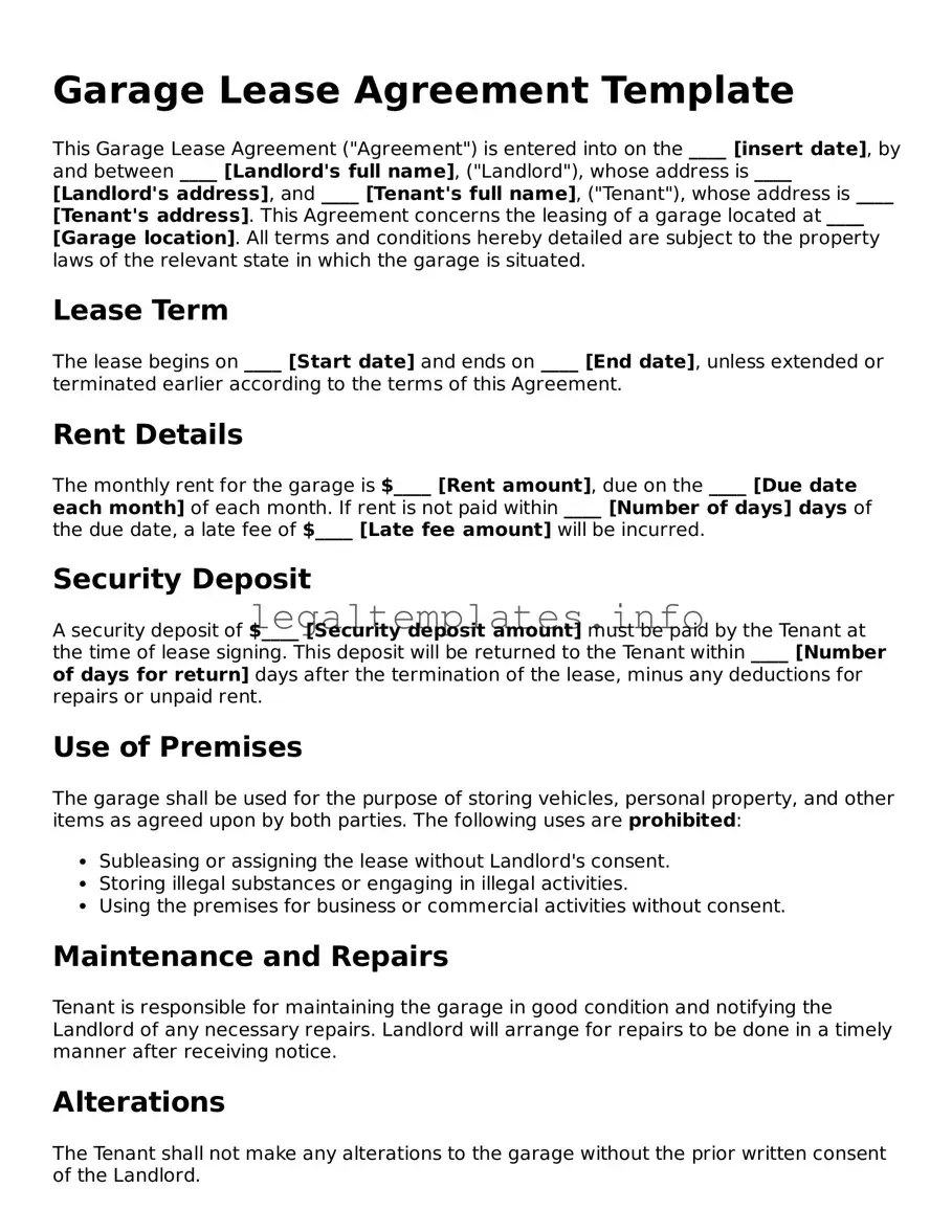 Fillable Garage Lease Agreement Document
