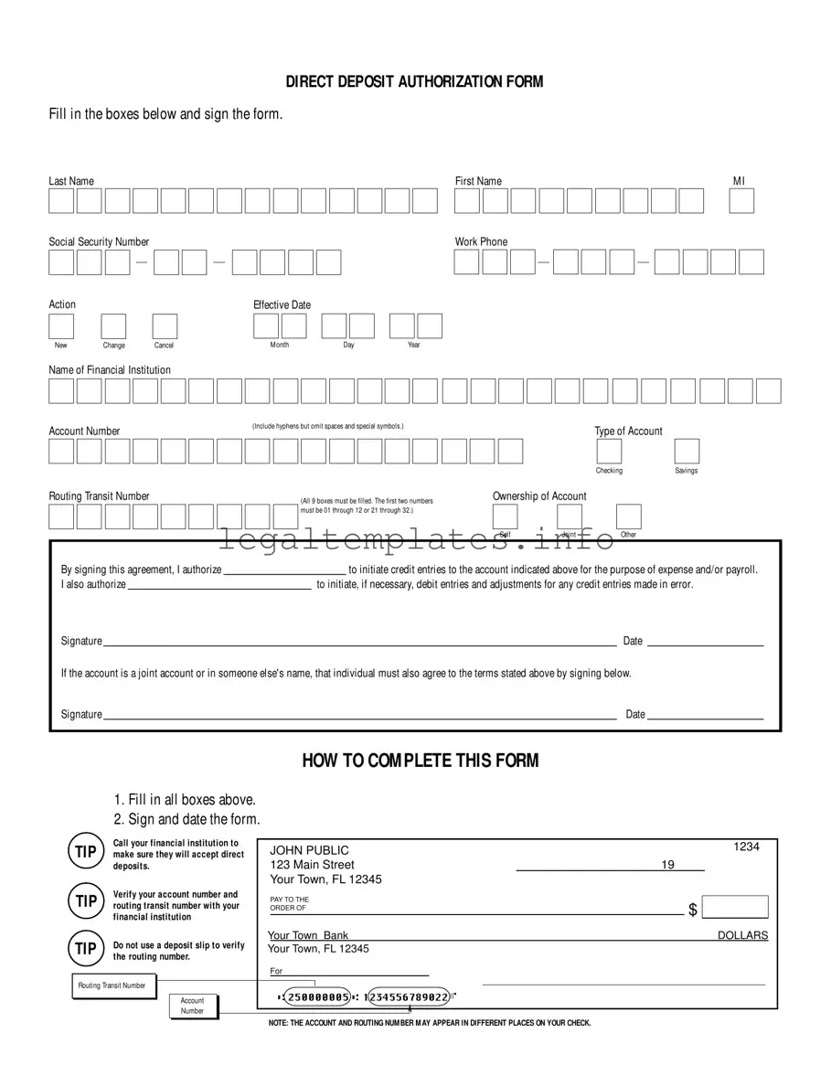 Fill a Valid Generic Direct Deposit Form