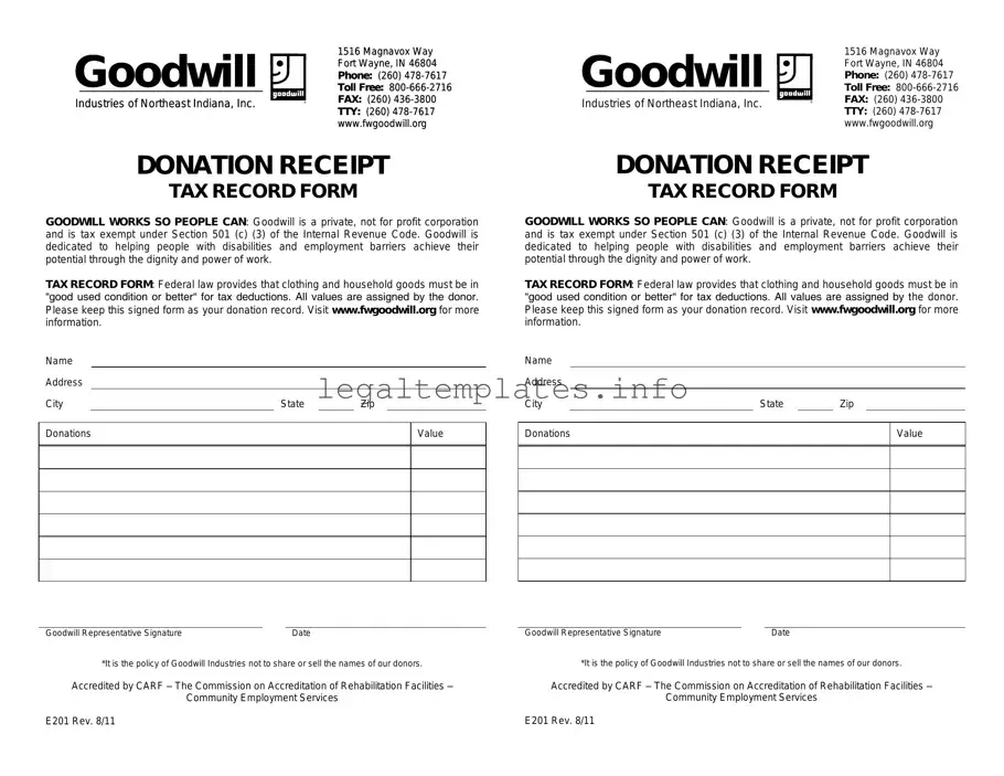 Fill a Valid Goodwill donation receipt Form