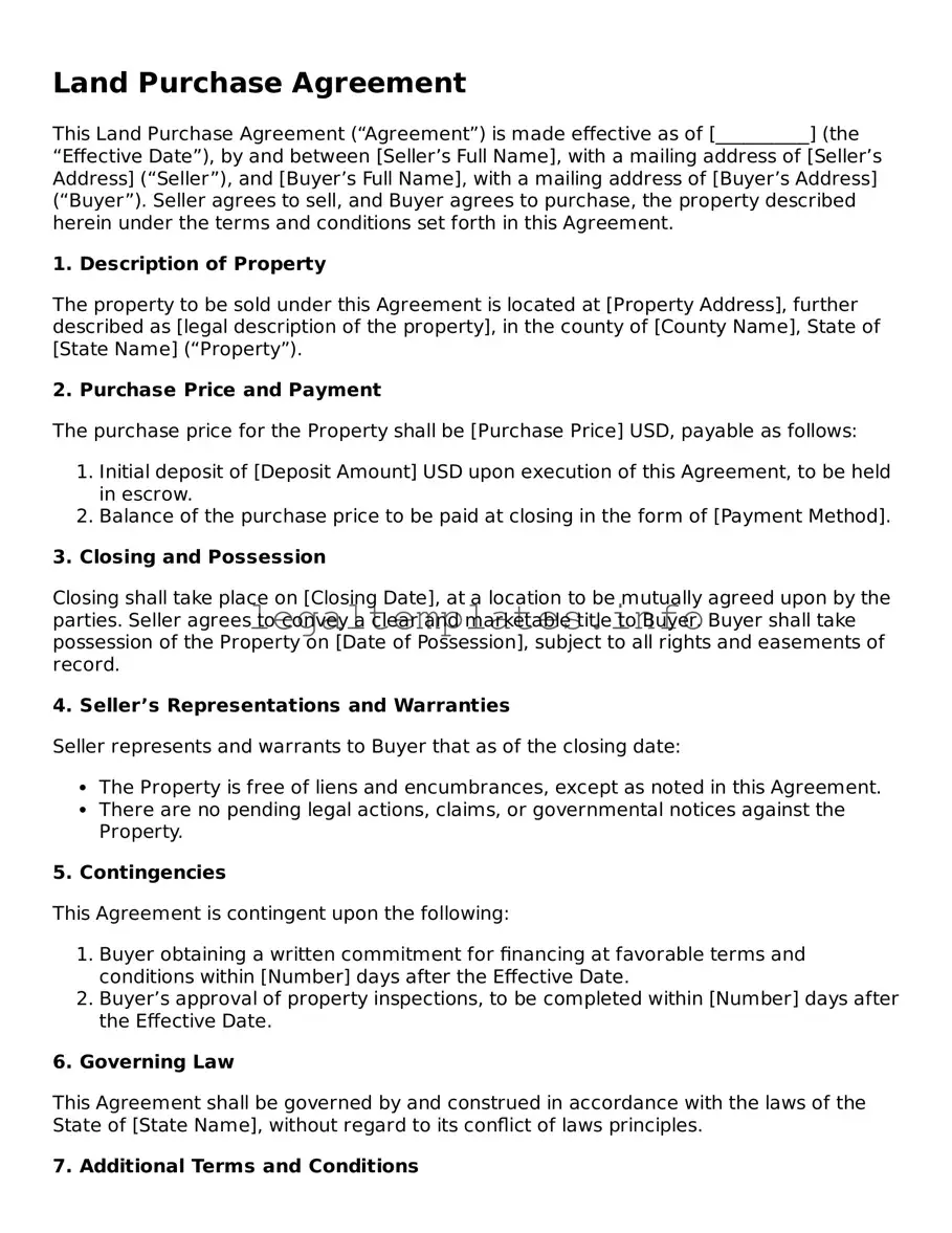 Fillable Land Purchase Agreement Document