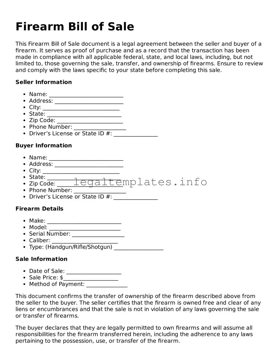 Fillable Firearm Bill of Sale Document