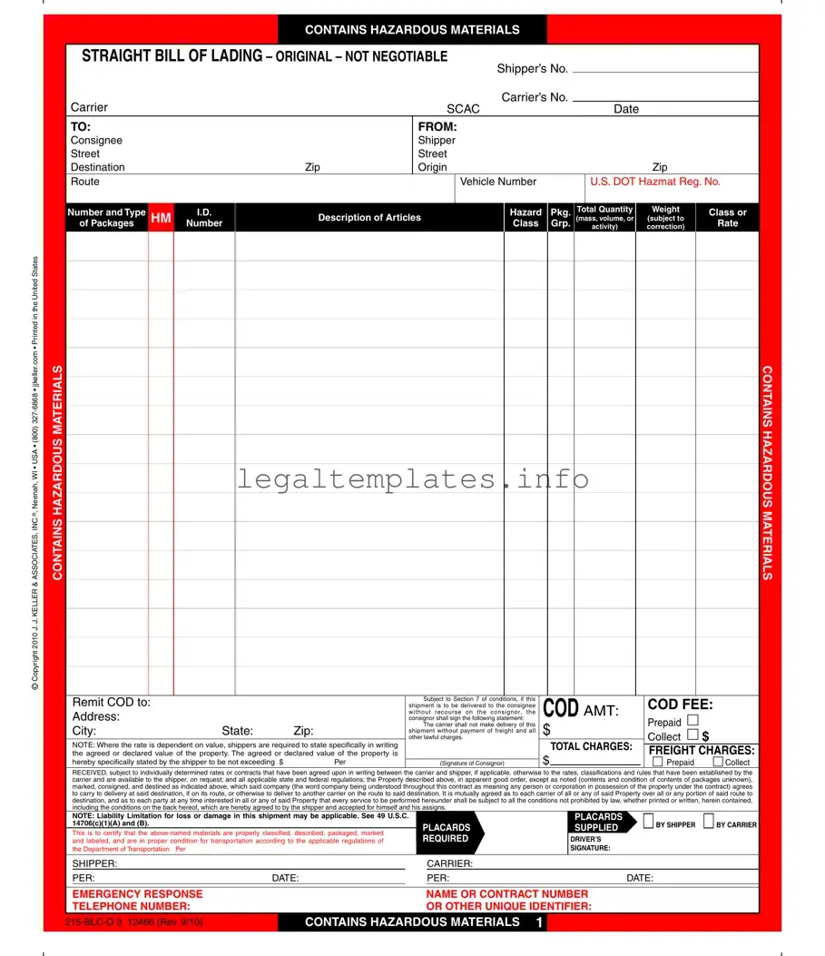 Fill a Valid Hazard Bill Of Ladden Form