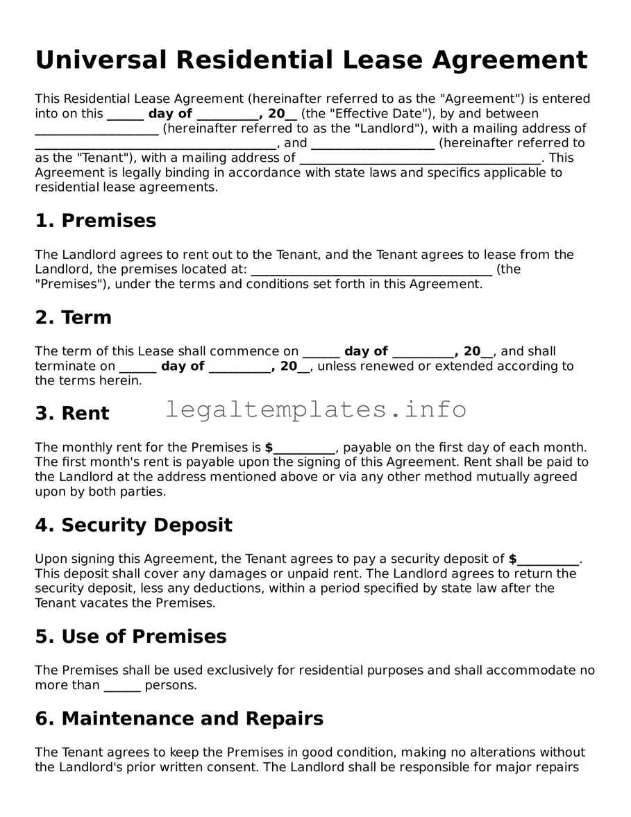 Fillable Residential Lease Agreement Document