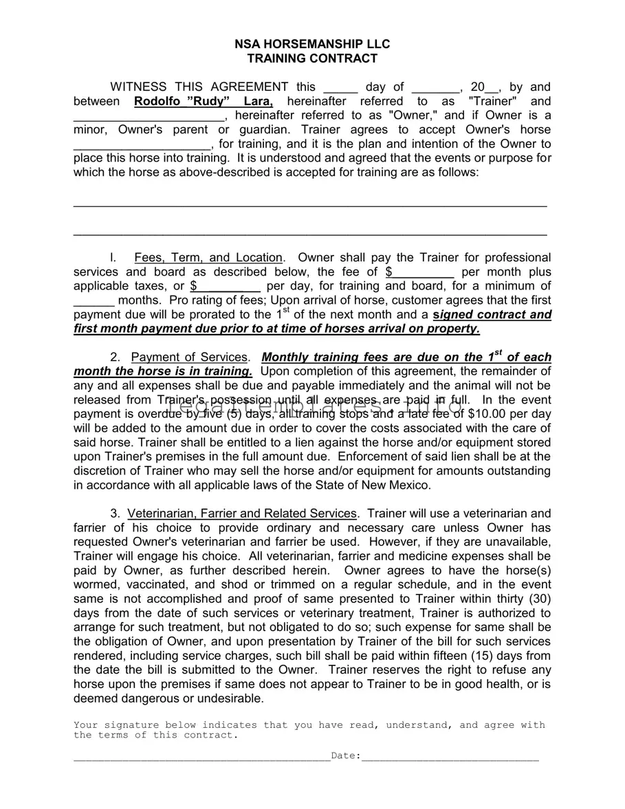 Fill a Valid Horse Training Contract Form