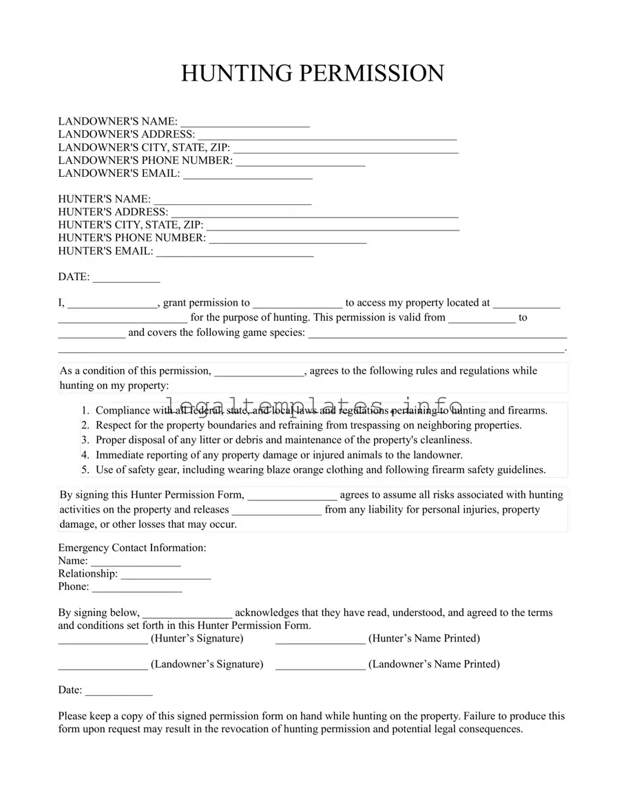 Fill a Valid Hunter Permission Form