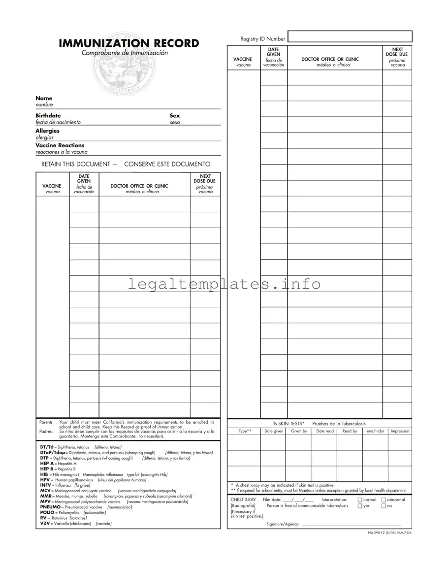 Fill a Valid Immunization Record Form