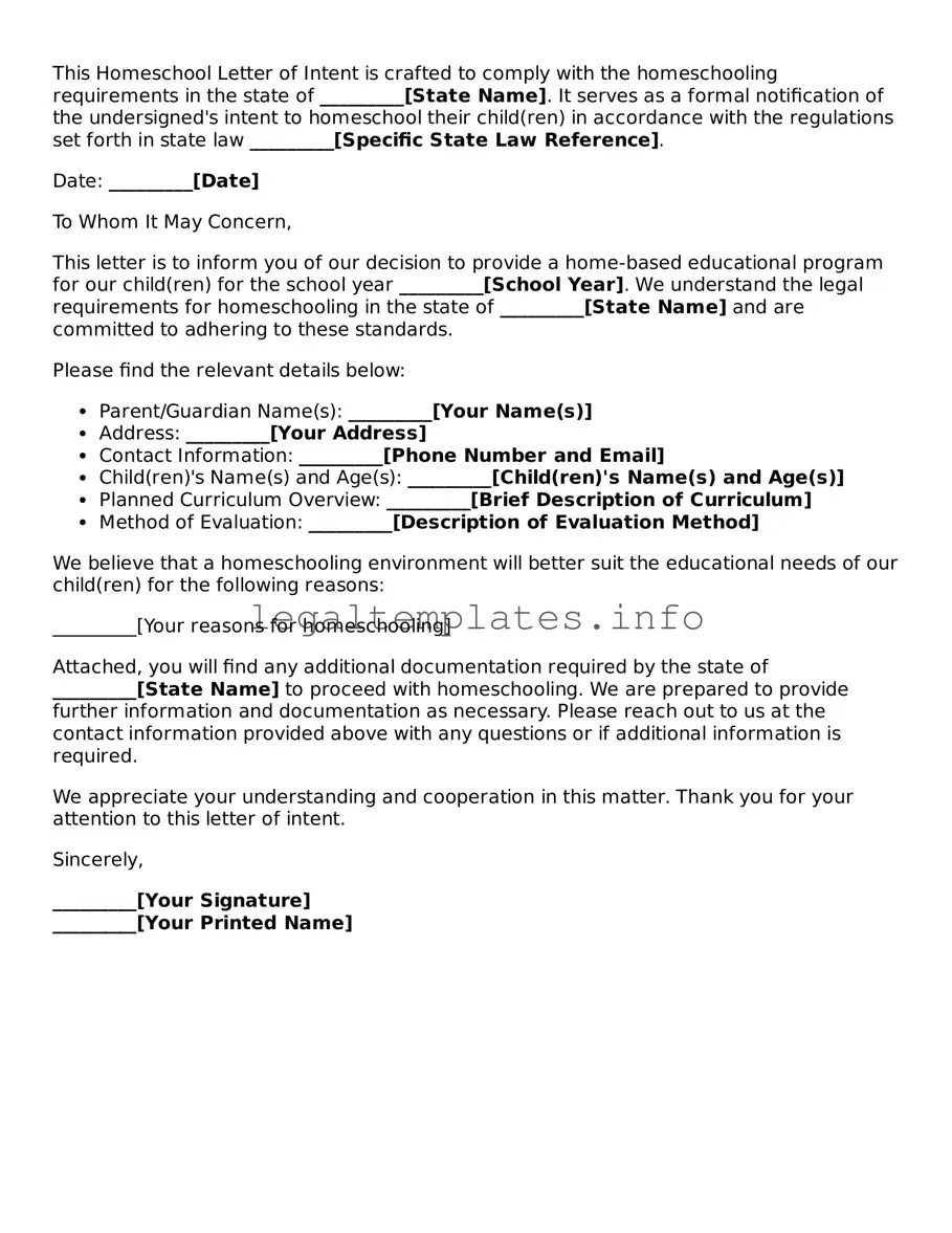 Fillable Homeschool Letter of Intent Document