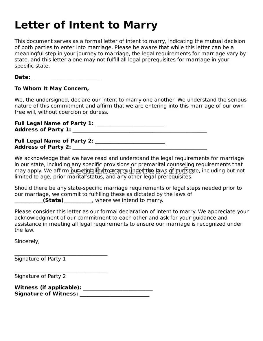 Fillable Letter of Intent to Marry Document