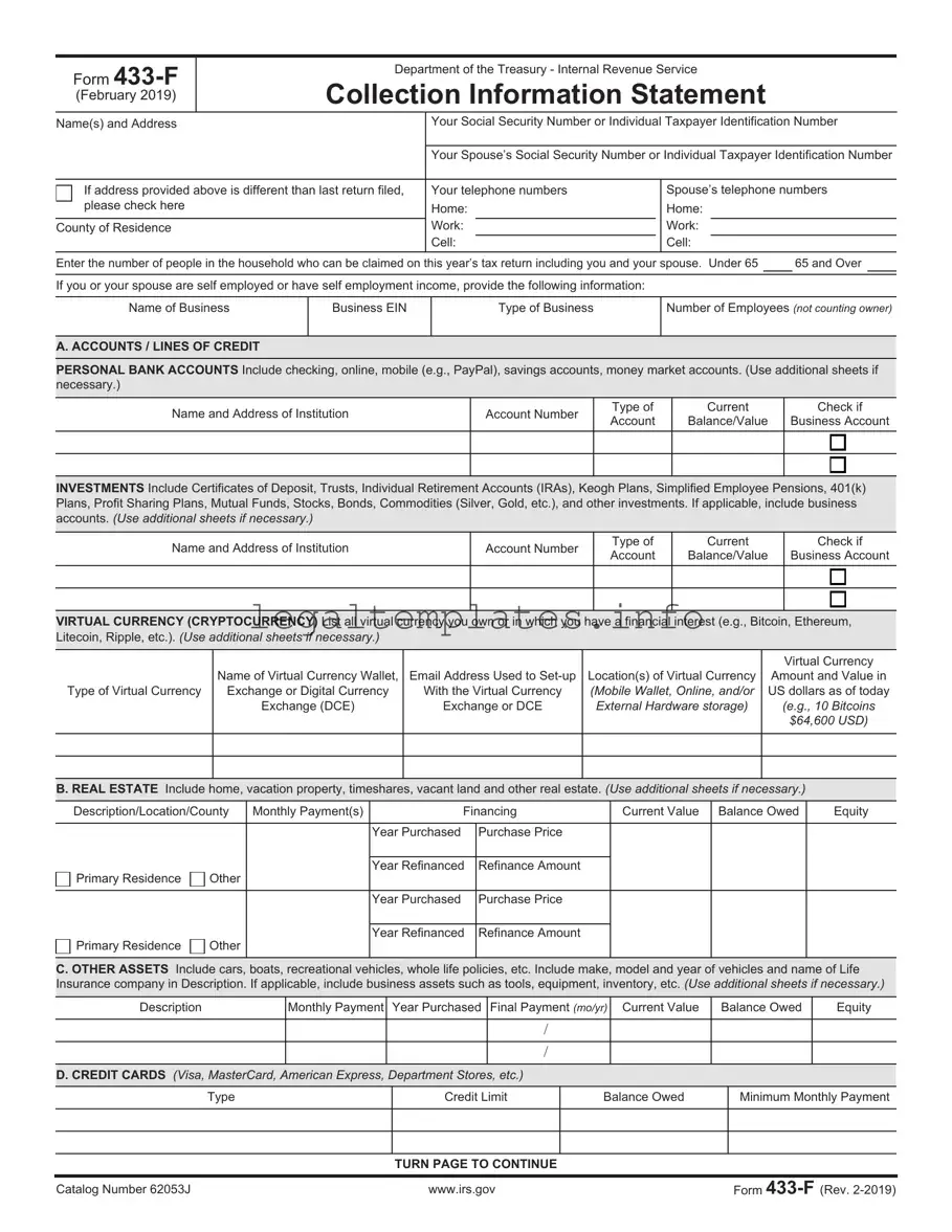 Fill a Valid IRS 433-F Form