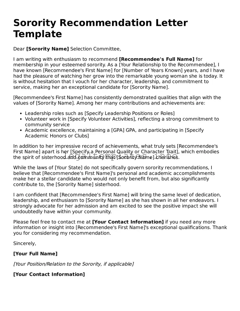 Fillable Sorority Recommendation Letter Document