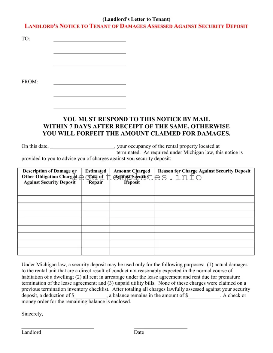Fill a Valid Landlord Damages Letter Form