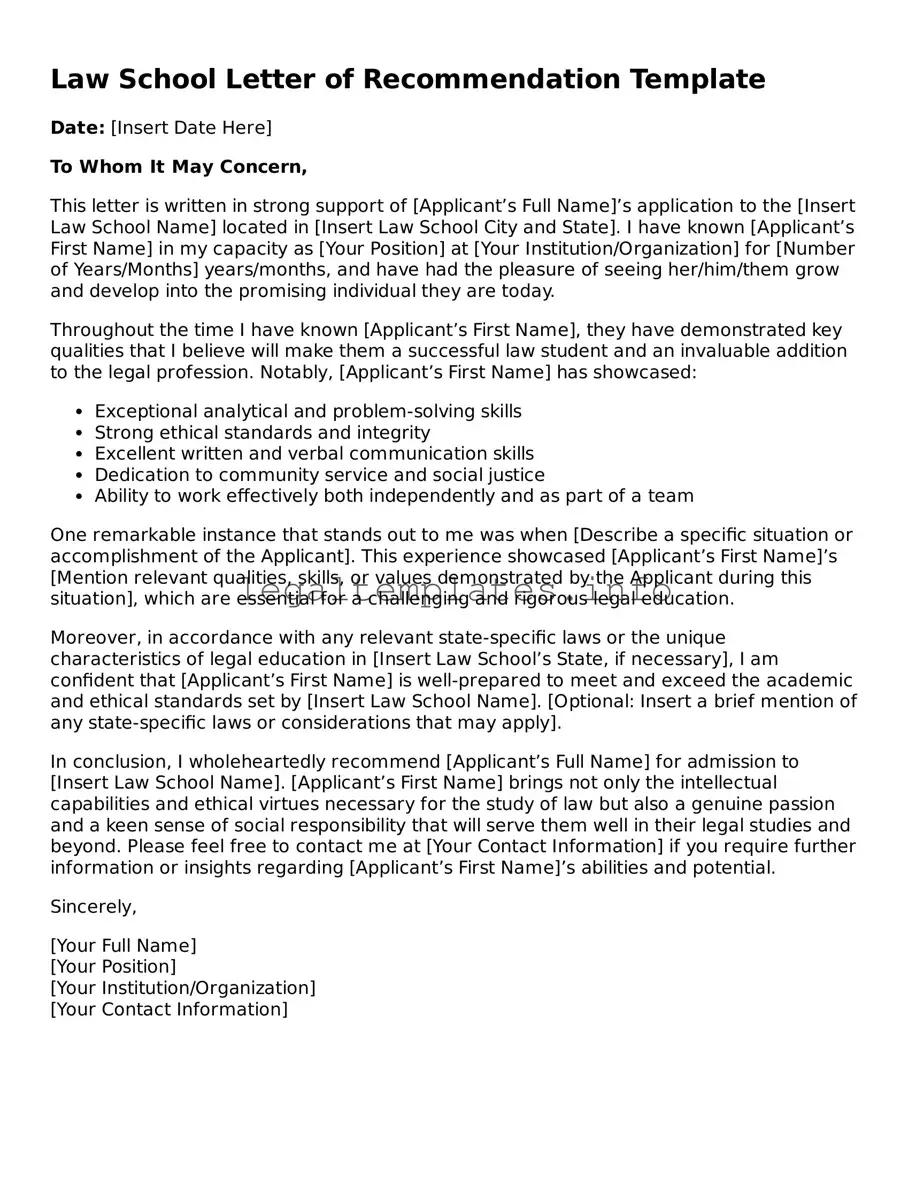 Fillable Law School Letter of Recommendation Document