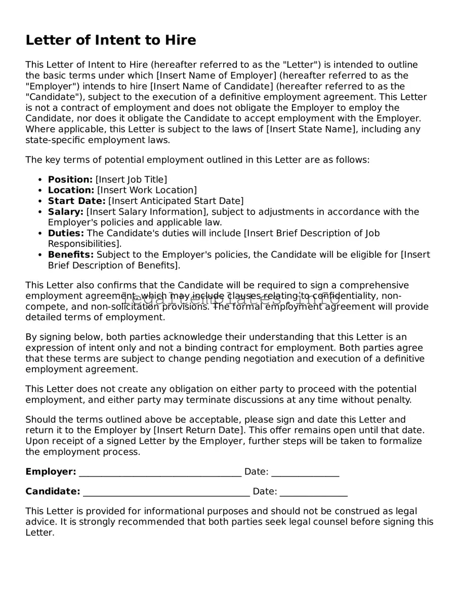 Fillable Letter of Intent to Hire Document