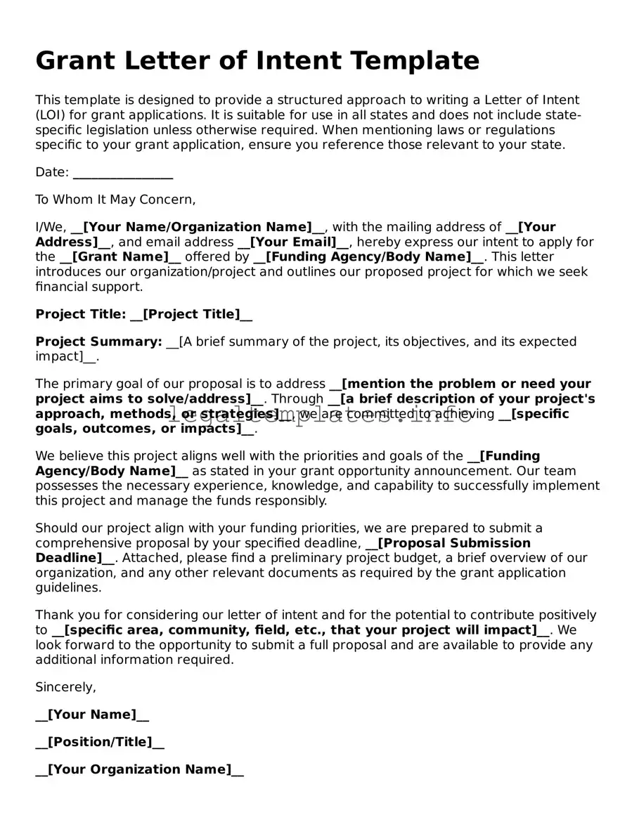 Fillable Grant Letter of Intent Document