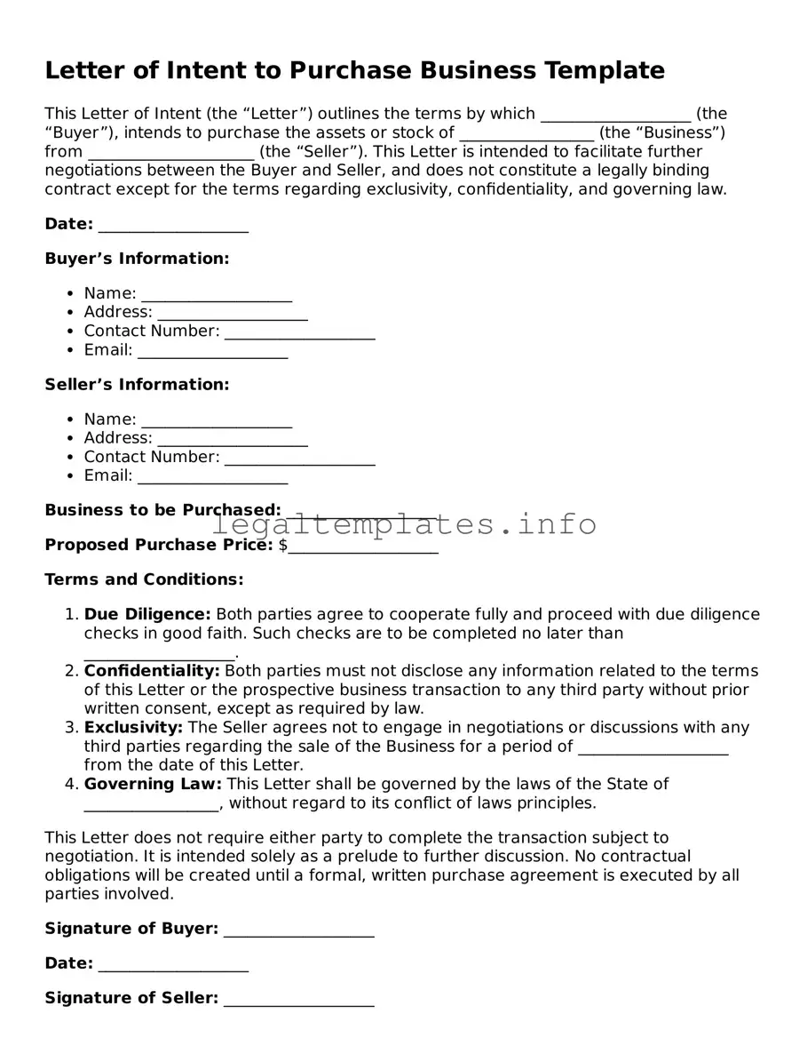 Fillable Letter of Intent to Purchase Business Document