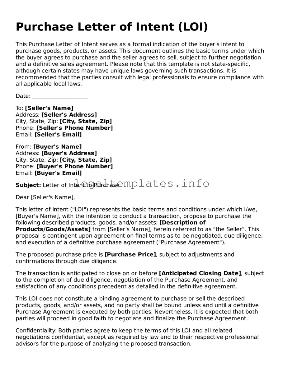 Fillable Purchase Letter of Intent Document