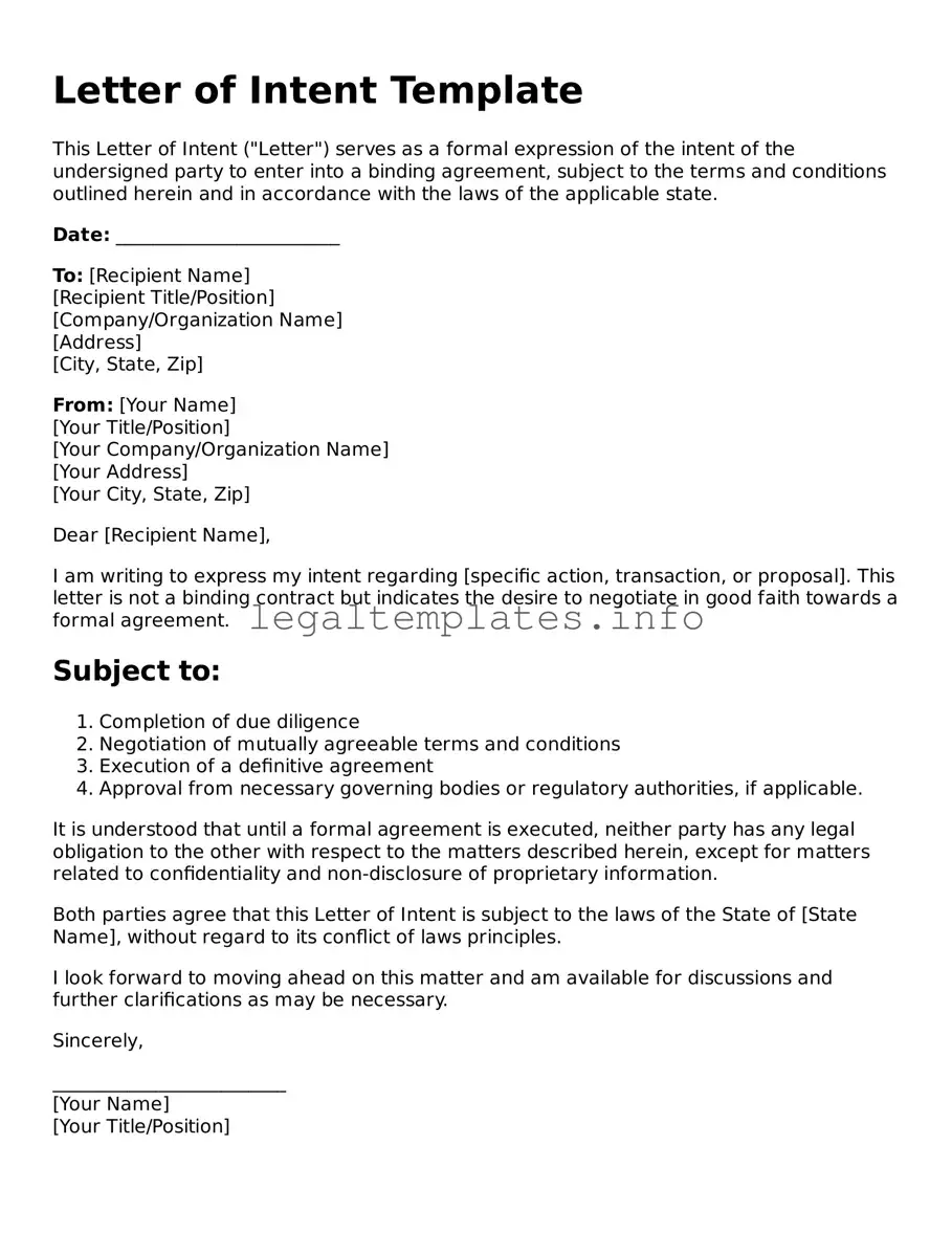Fillable Letter of Intent Document