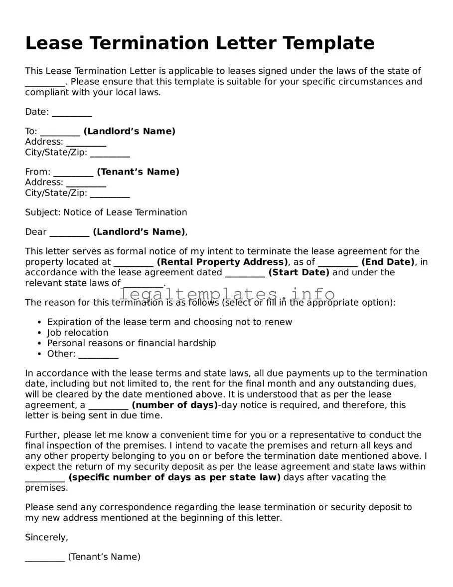 Fillable Lease Termination Letter Document