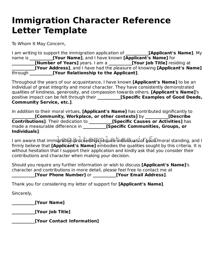 Fillable Character Reference Letter for Immigration Document