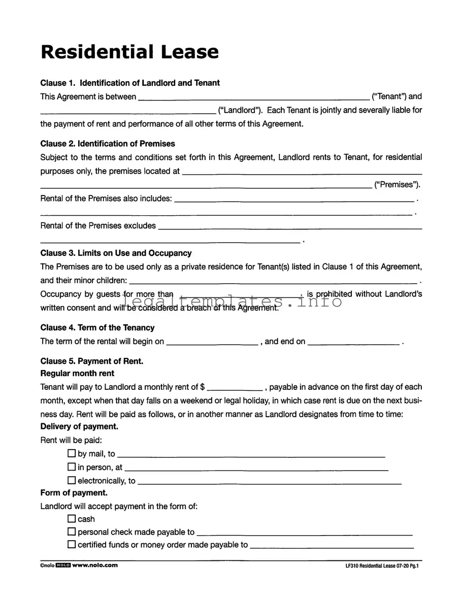 Fill a Valid Lf310 Residential Lease Form