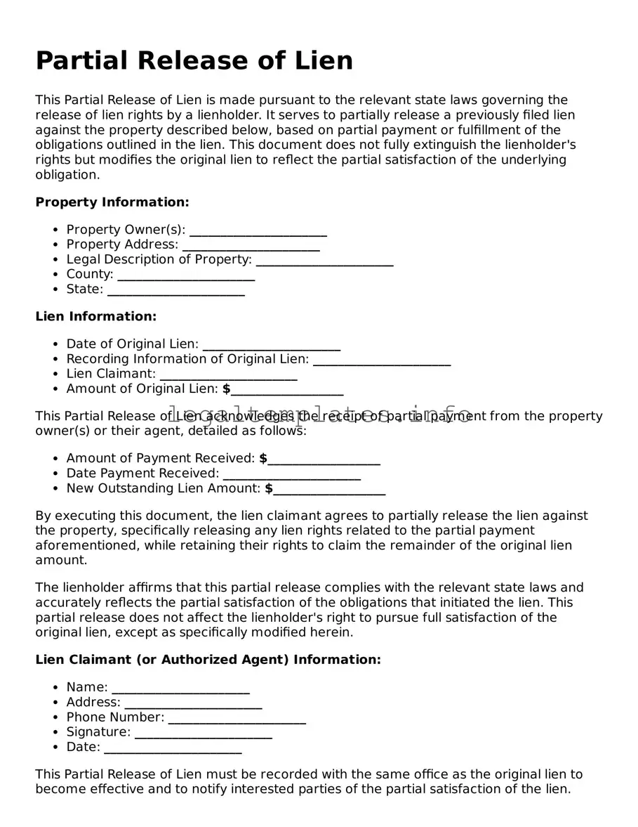 Fillable Partial Release of Lien Document
