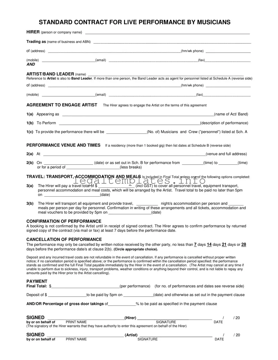 Fill a Valid Live Performance Contract Form