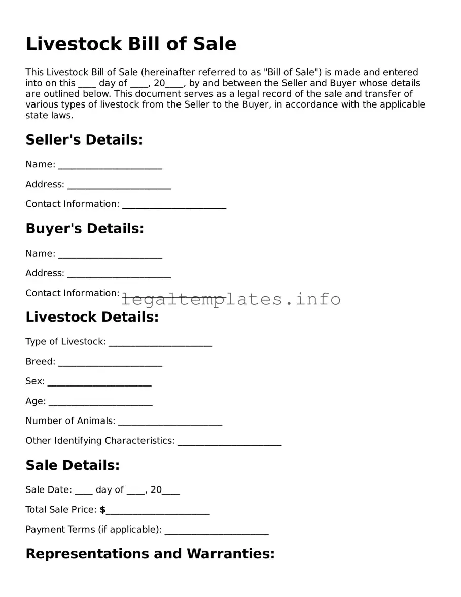 Fillable Livestock Bill of Sale Document
