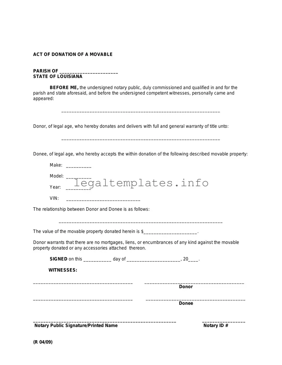 Fill a Valid Louisiana act of donation Form