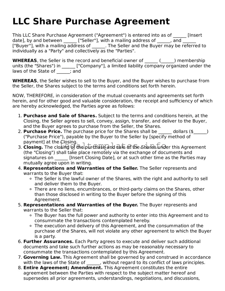 Fillable LLC Share Purchase Agreement Document