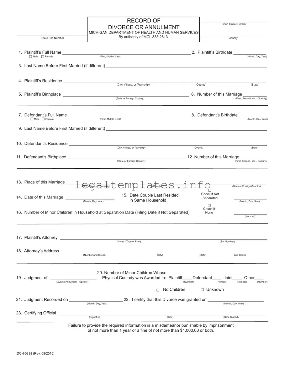 Fill a Valid Michigan Dch 0838 Form