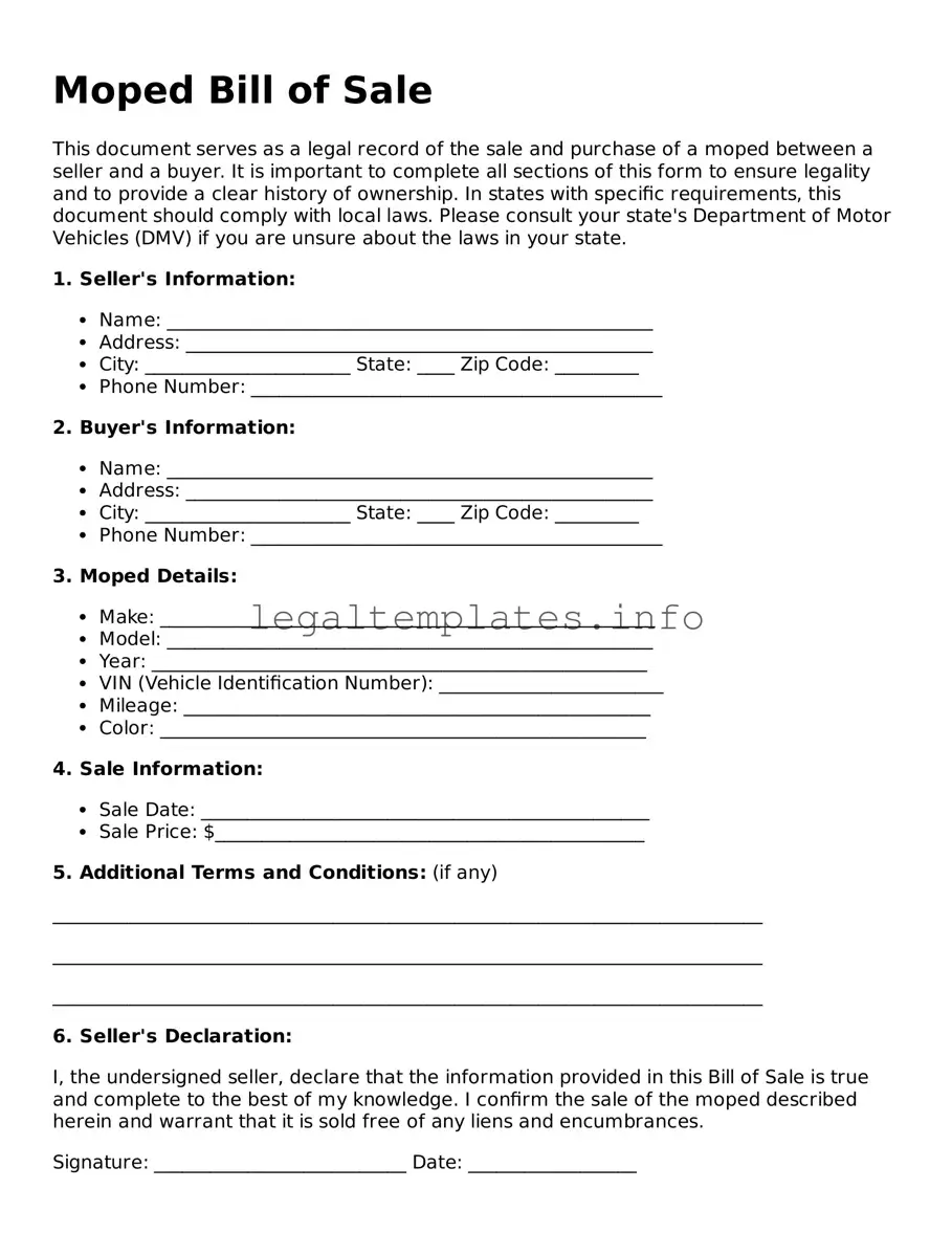 Fillable Moped Bill of Sale Document