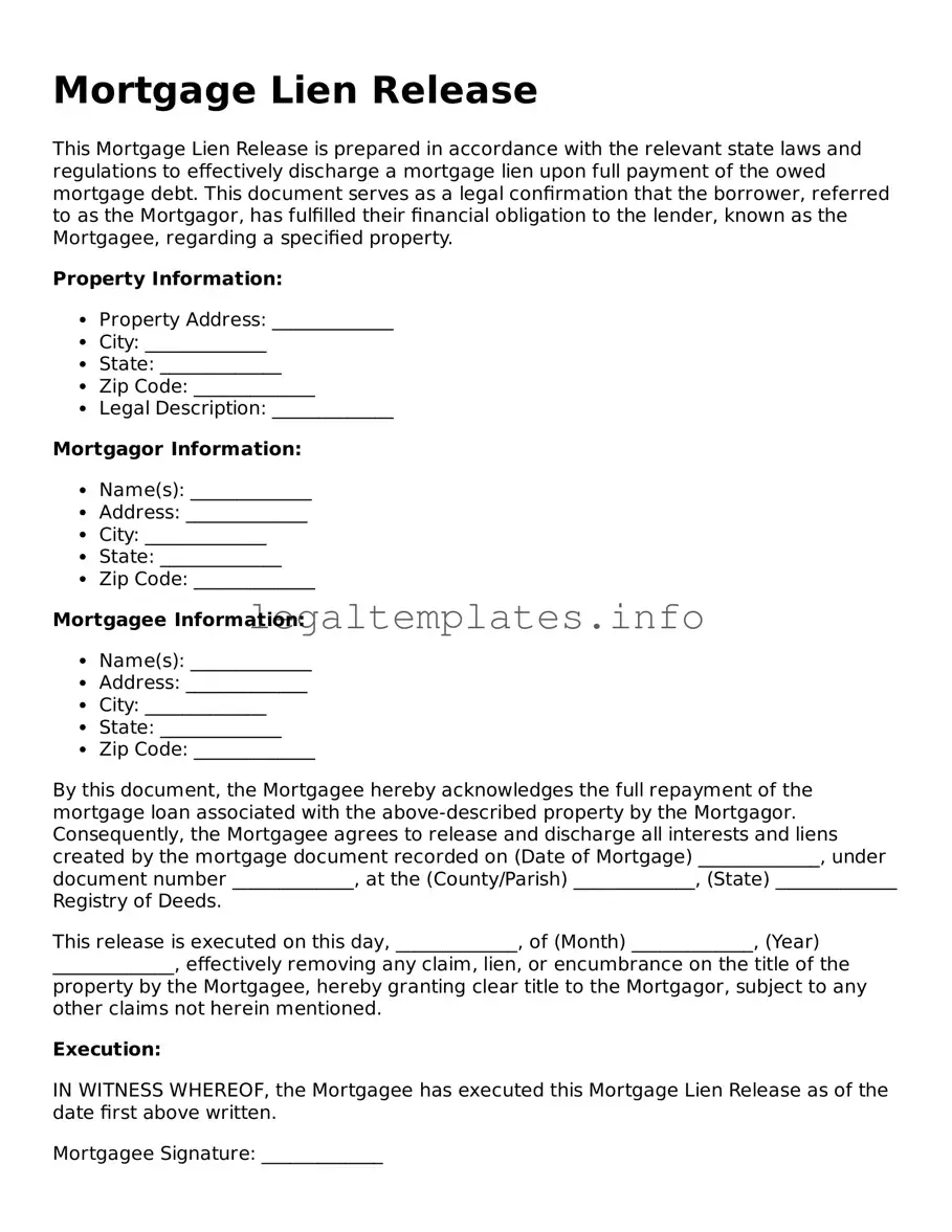 Fillable Mortgage Lien Release Document