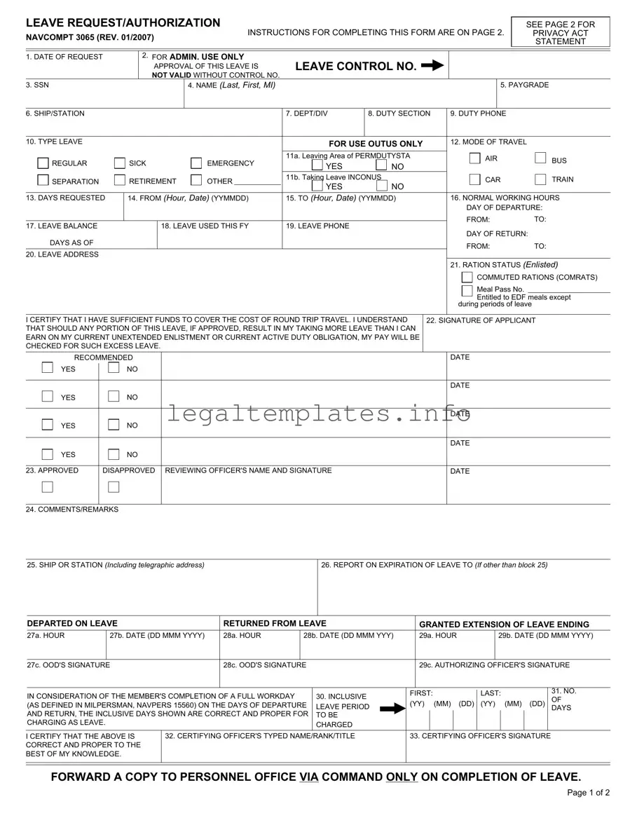 Fill a Valid Navcompt 3065 Form