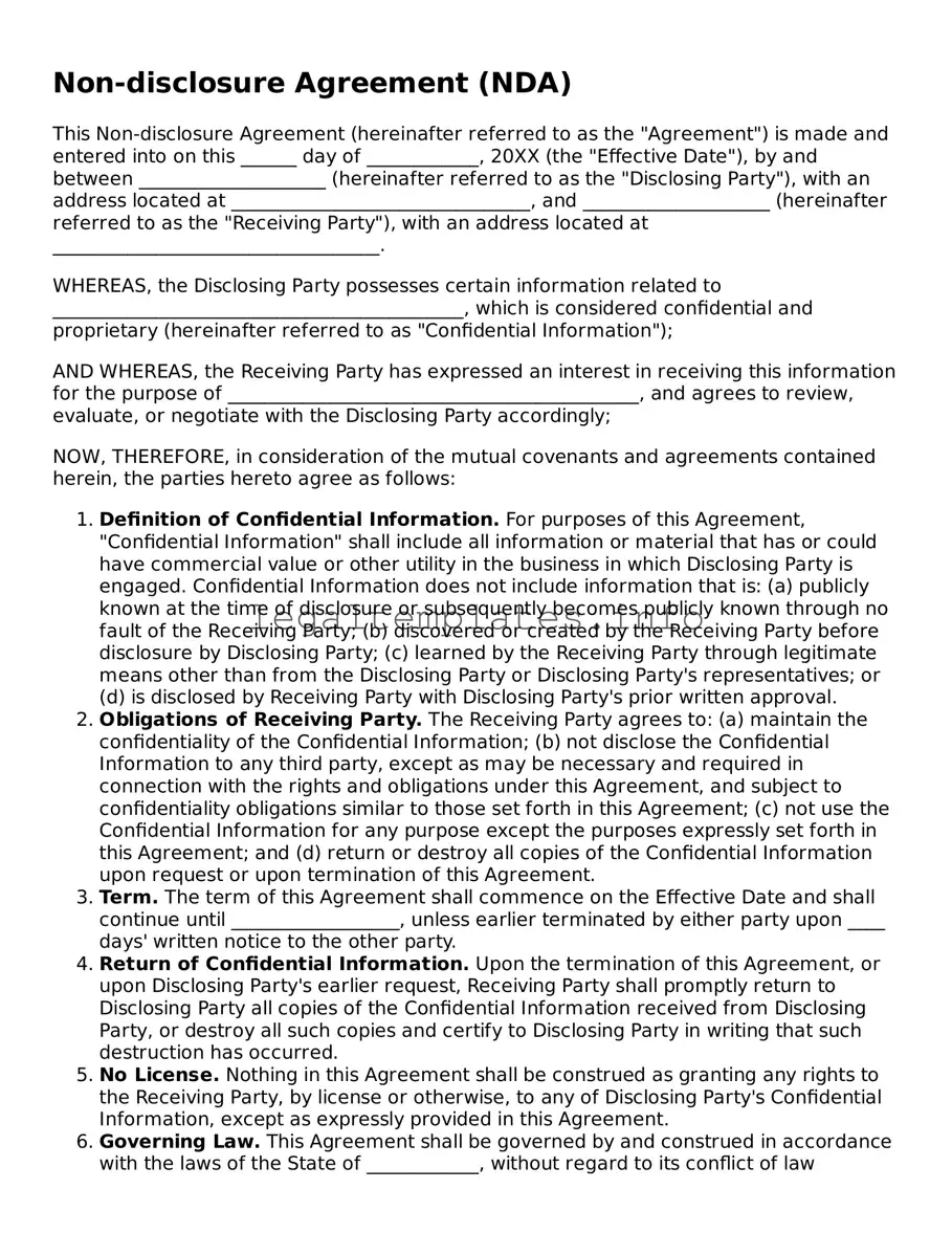 Fillable Non-disclosure Agreement Document