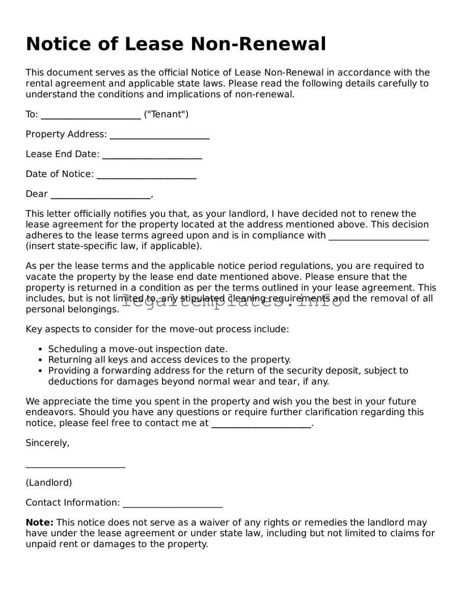 Fillable Notice of Lease Non-Renewal Document