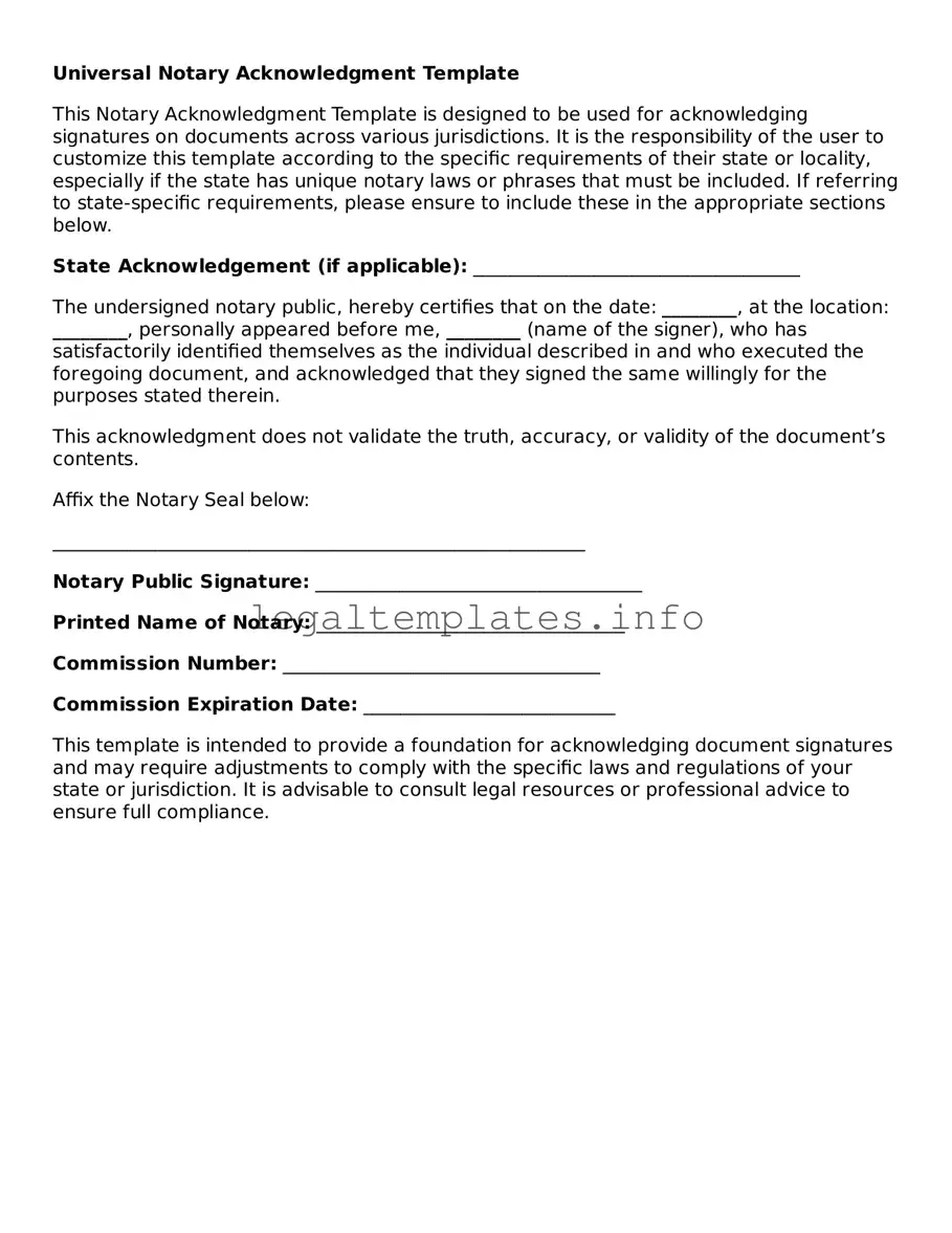 Fillable Notary Acknowledgement Document
