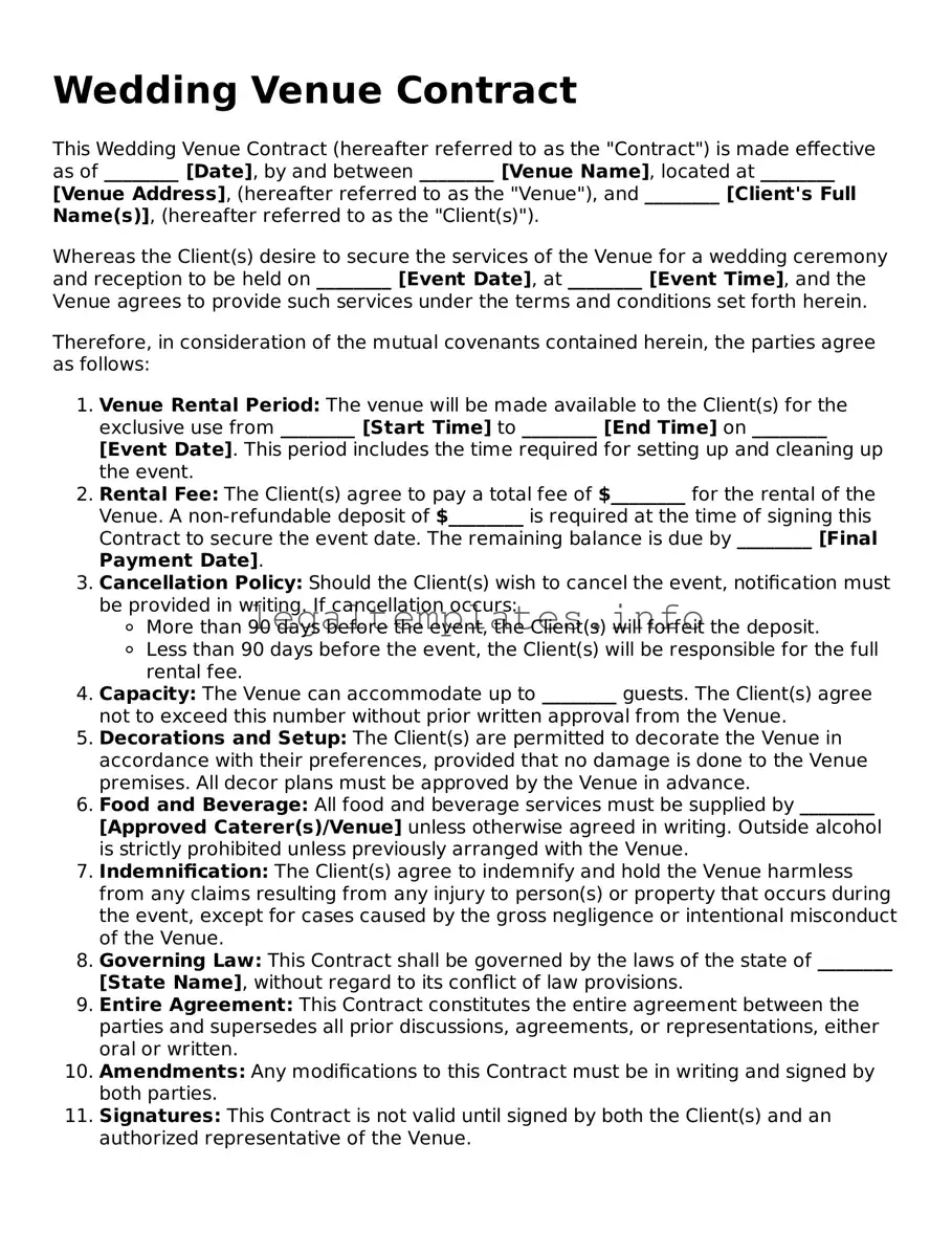 Fillable Wedding Venue Contract Document