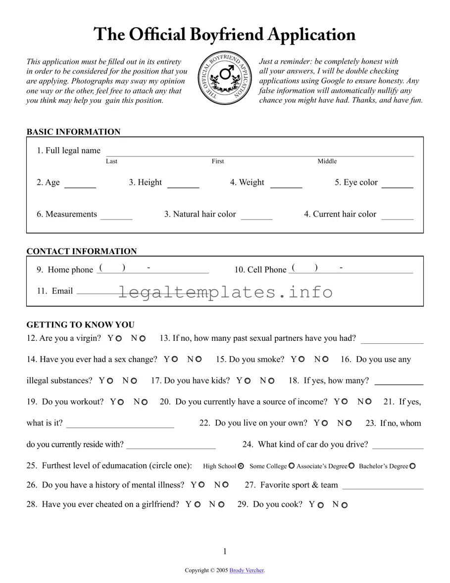 Fill a Valid Boyfriend application form Form