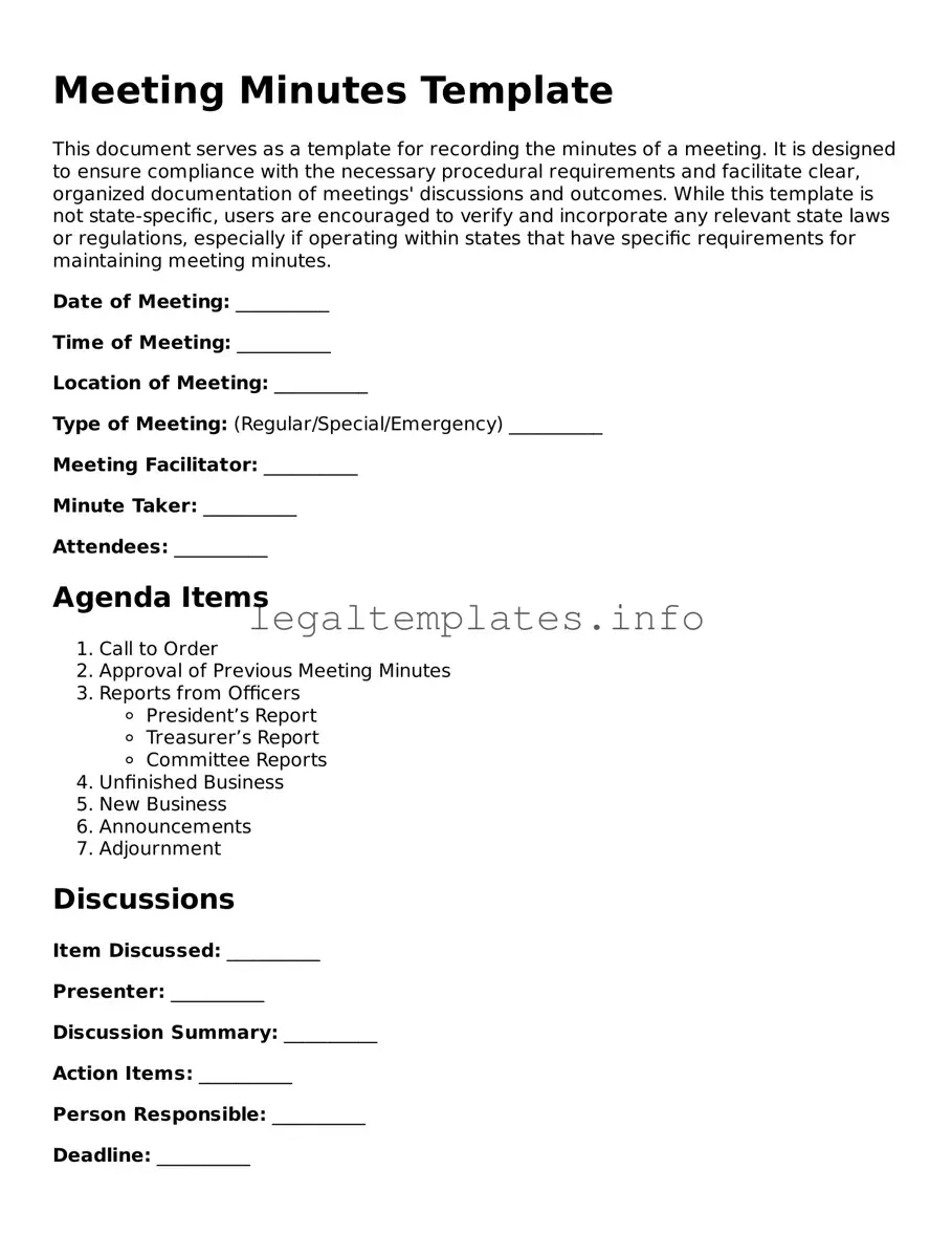 Fillable Meeting Minutes Document