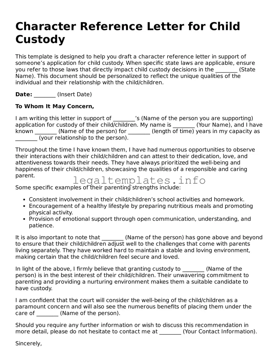 Fillable Character Reference Letter for Child Custody Document